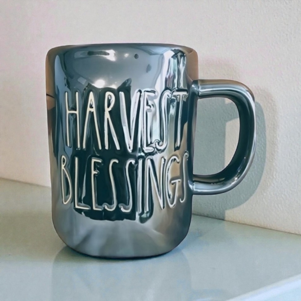 Rae Dunn HARVEST BLESSINGS Chrome Metallic Iridescent Mug